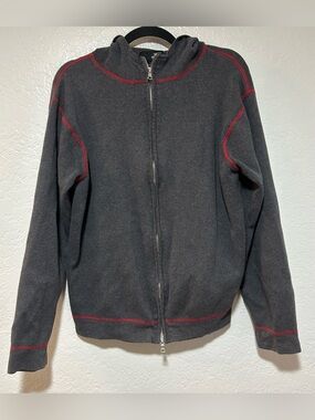 Spring+Mercer Charcoal Zip-Up Hoodie with Red Contrast Stitching
